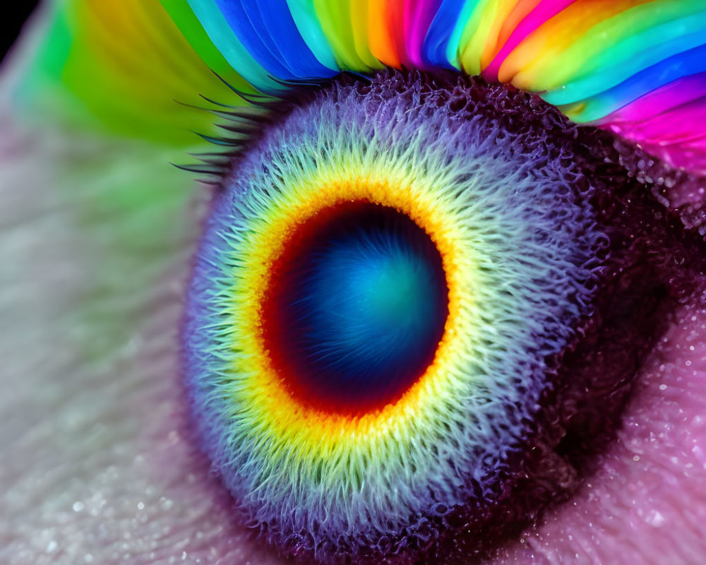 Colorful Rainbow Feather Macro Photography with Dark Eye Feature