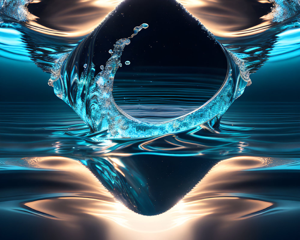 Symmetrical water splash with droplet in high-definition capture