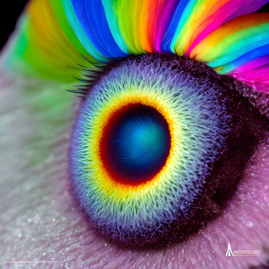 Colorful Rainbow Feather Macro Photography with Dark Eye Feature