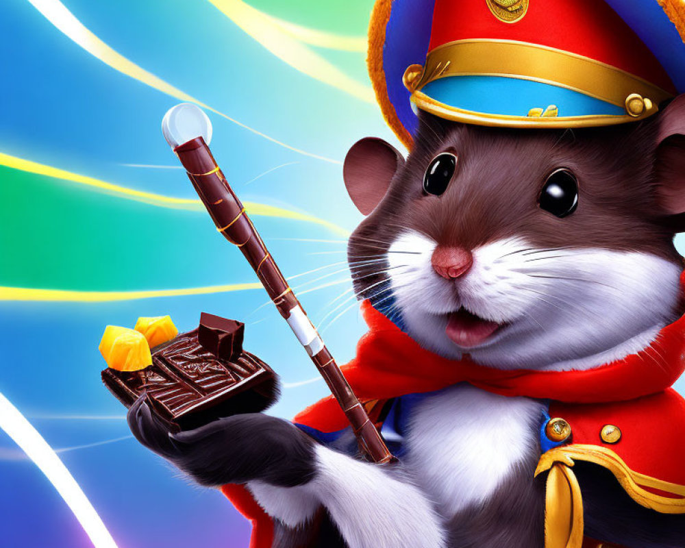 Colorful Animated Mouse Band Leader with Baton and Chocolate Bar