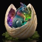 Metallic Dragon Emerges from Jeweled Egg with Golden Details