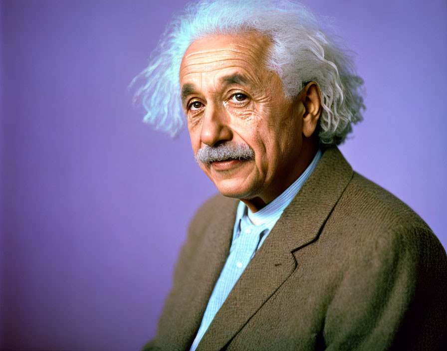 Elderly man with bushy white mustache and curly hair in brown blazer