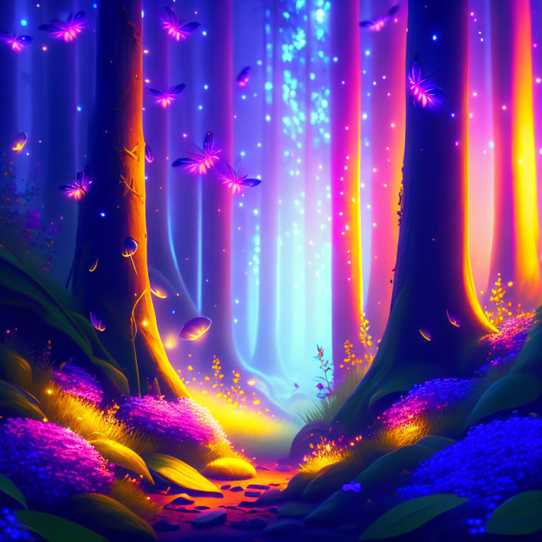 Fireflies in forest 