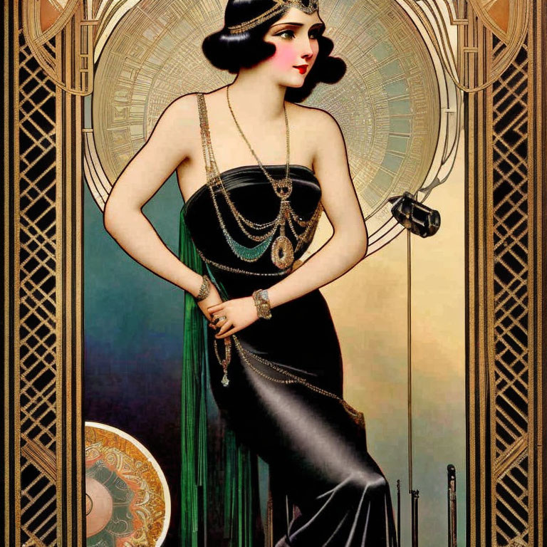 Vintage Art Deco Woman Illustration in Flapper Dress