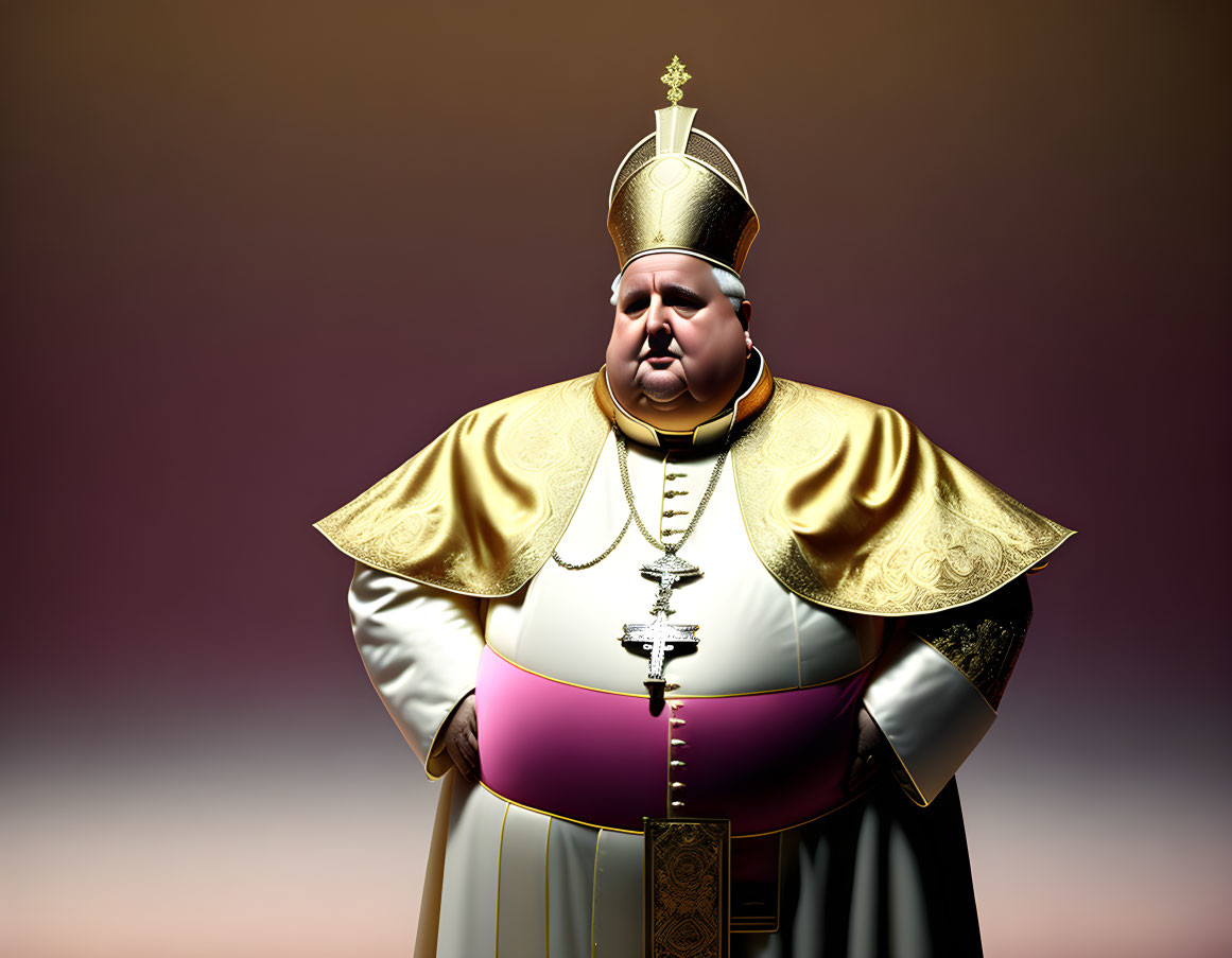 Detailed 3D illustration of a portly figure in religious attire