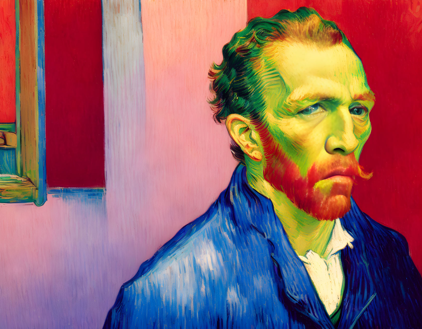 Colorful Portrait of Red-Bearded Man in Blue Coat