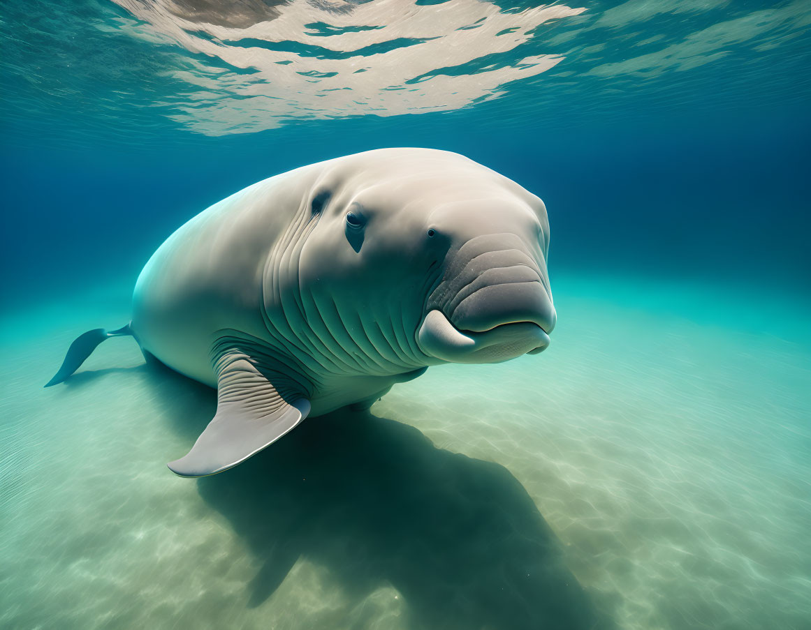 Graceful Dugong Swimming in Clear Blue Water