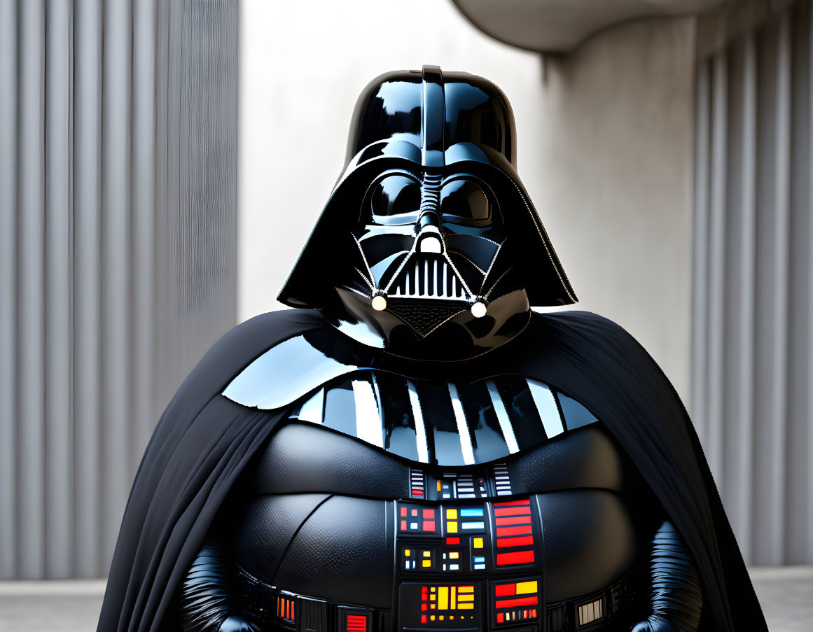 Detailed Darth Vader model with black helmet and chest panel.