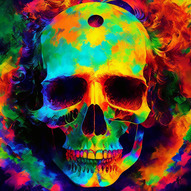 Colorful Psychedelic Skull with Swirling Bright Patterns