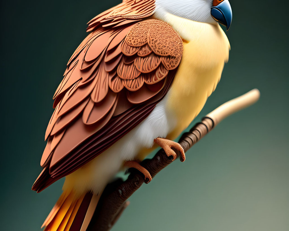 Detailed digital illustration of a vibrant bird with orange and brown plumage on a branch