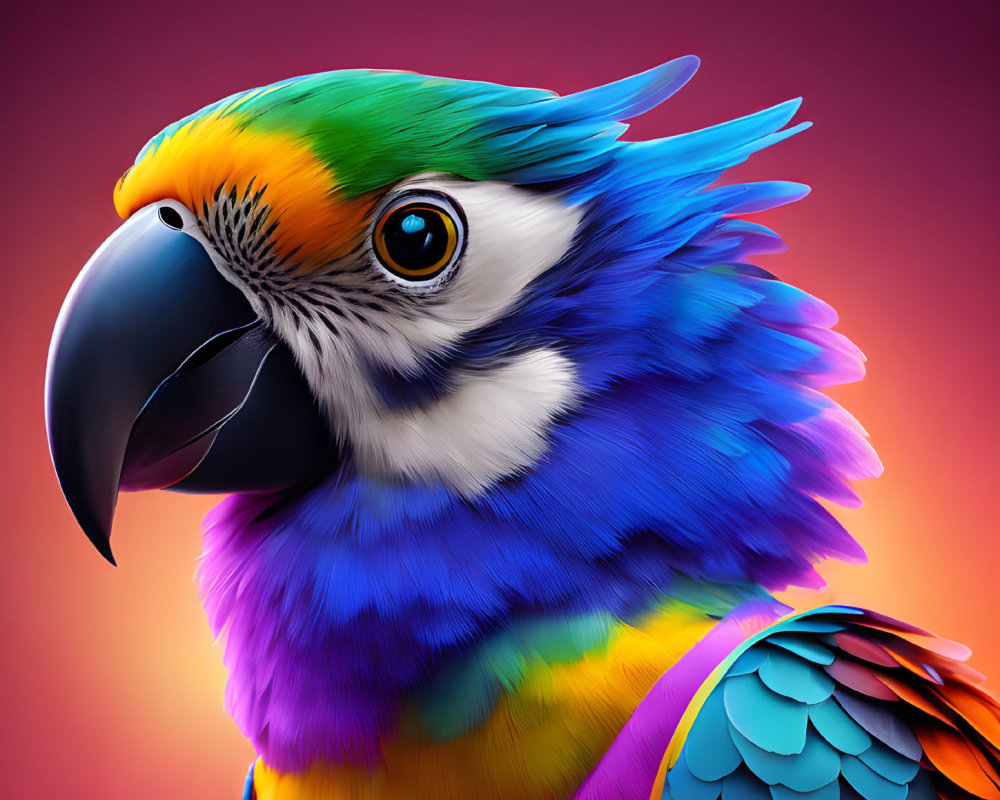 Colorful Macaw Parrot Illustration on Pink Background