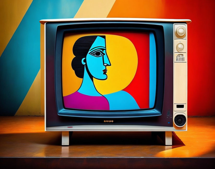 Colorful Abstract Portrait on Vintage Television Screen