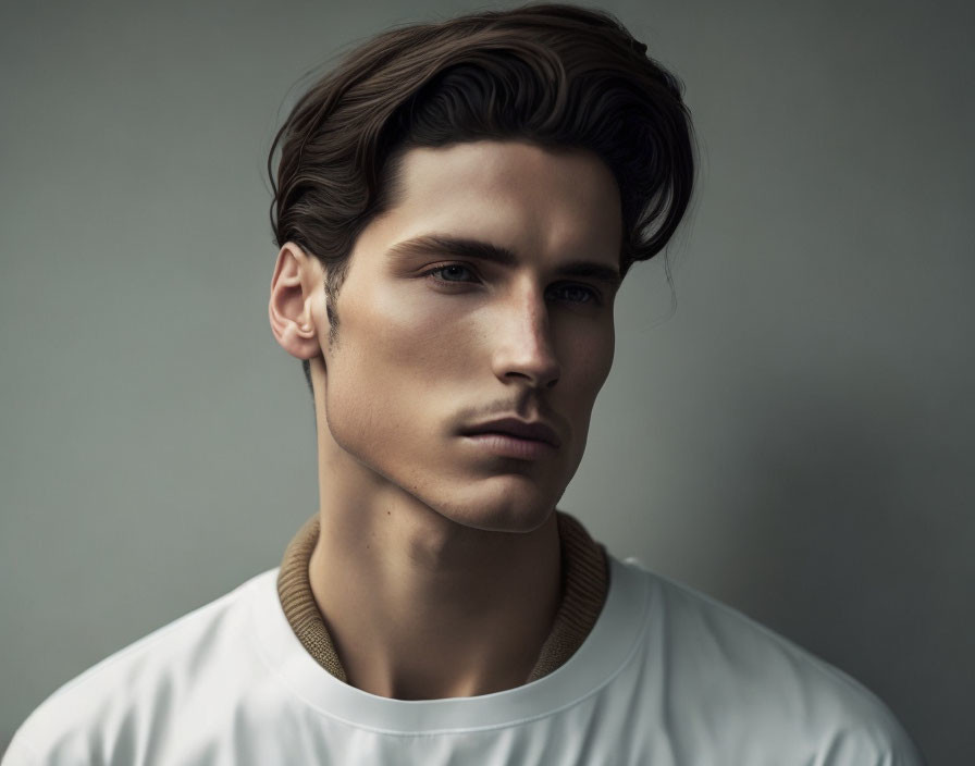 Man Portrait with Styled Hair and White Shirt