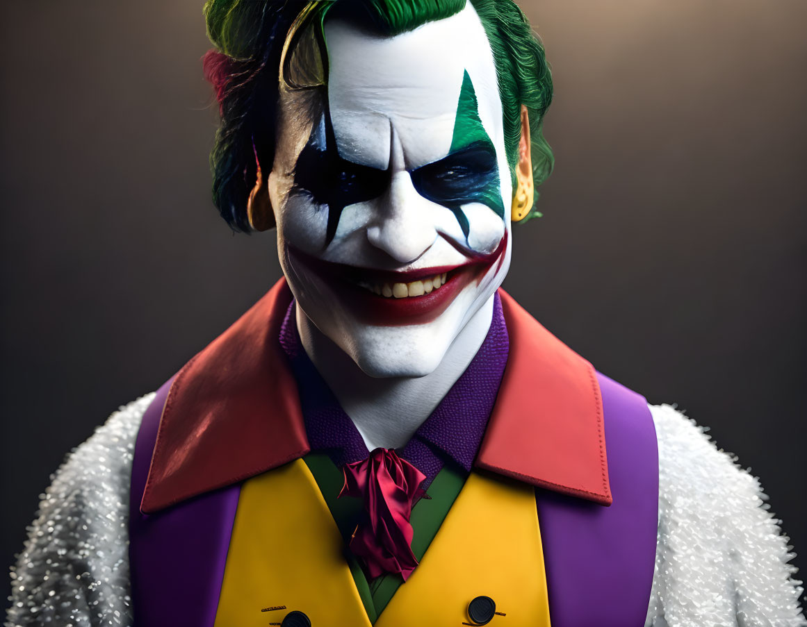 Colorful Joker Costume with White Face and Green Hair