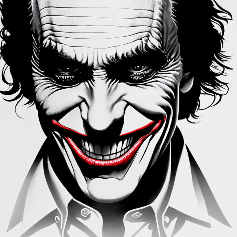 Sinister Joker illustration in monochrome style