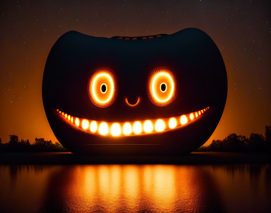 Whimsical glowing jack-o'-lantern in starry night scene