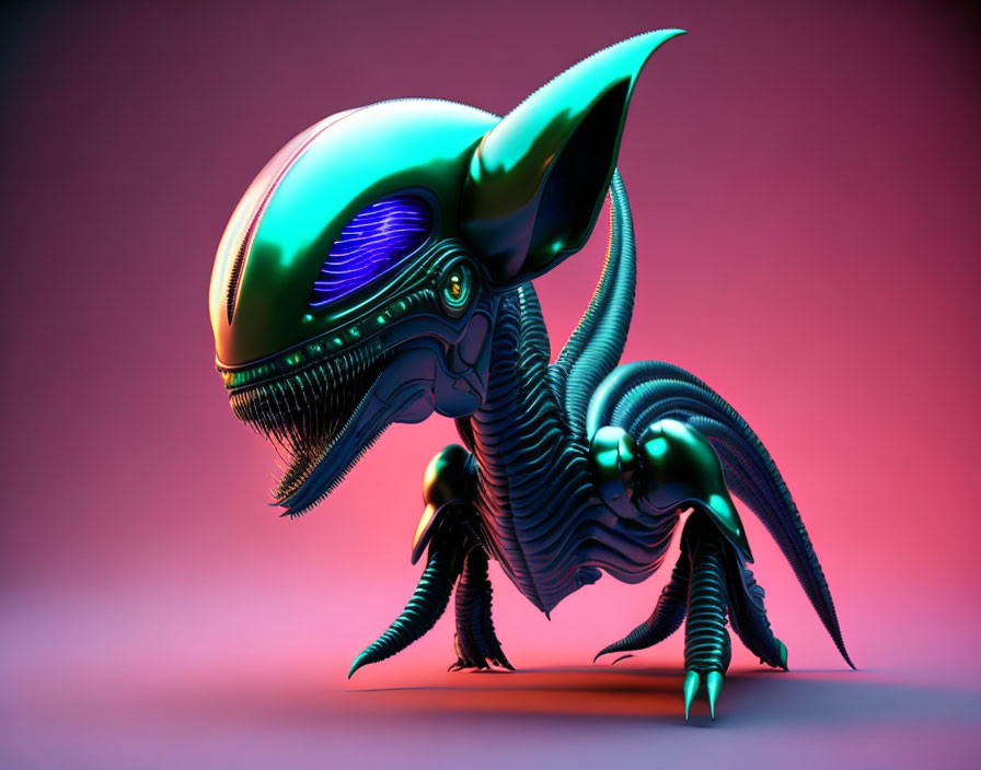 Vibrant 3D rendering of alien creature with glossy exoskeleton