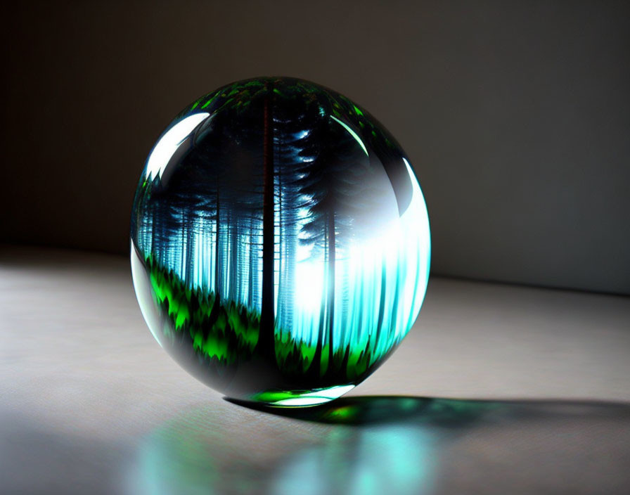 Crystal ball distorting trees with shadow and light source effect