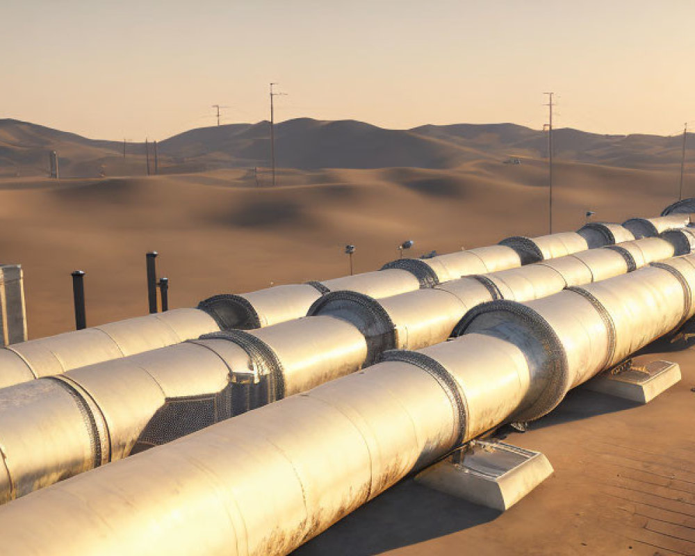 Pipeline in Desert Landscape with Sunset Glow