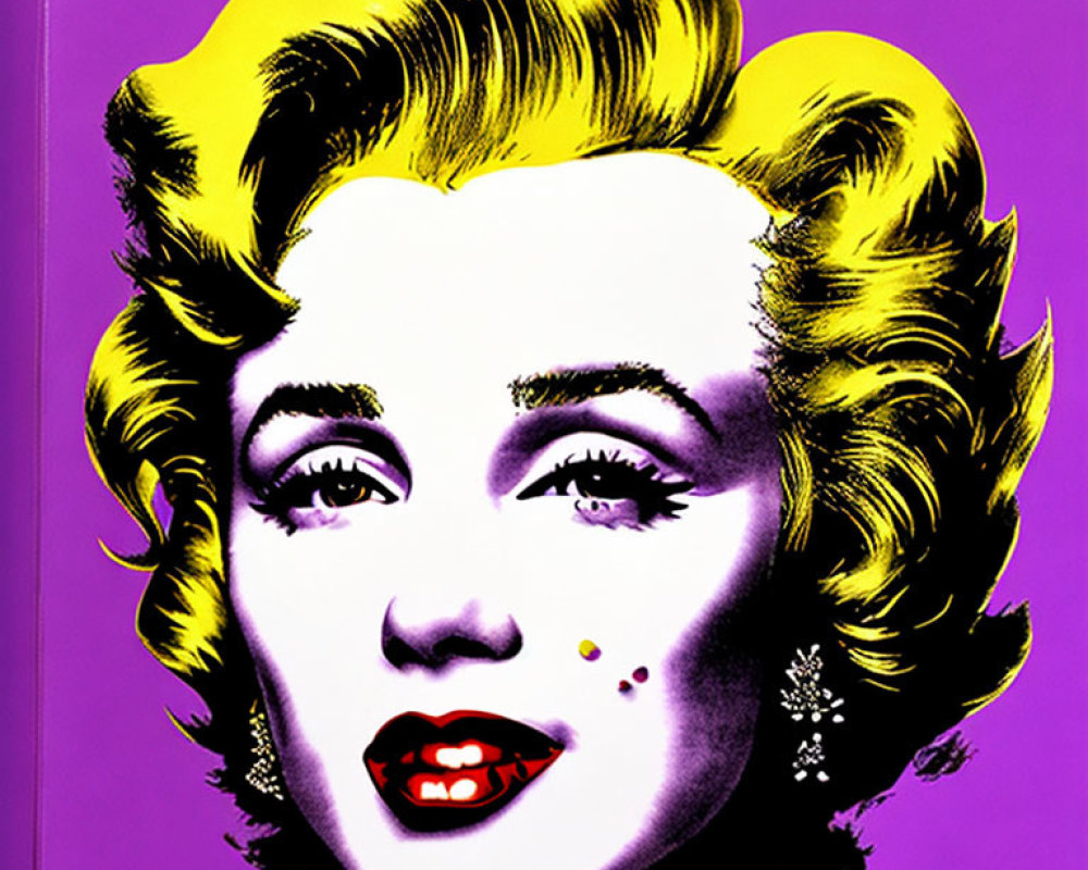 Vibrant Pop Art Portrait with Yellow Hair on Purple Background