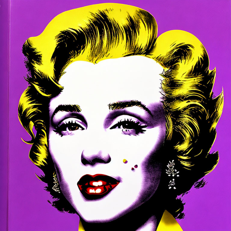 Vibrant Pop Art Portrait with Yellow Hair on Purple Background