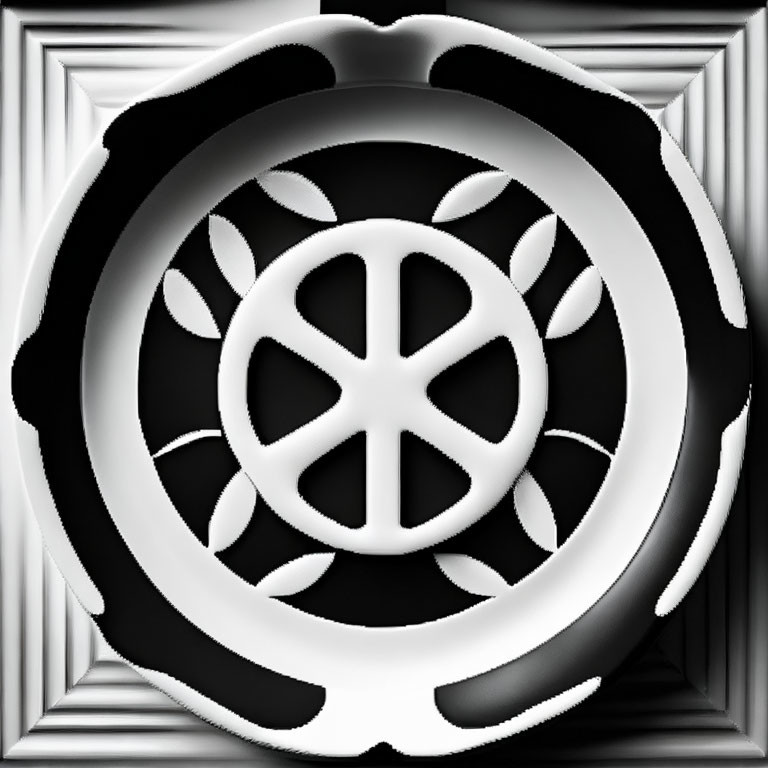 Symmetrical Black and White Design with Central Circle and Cross