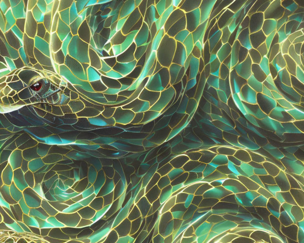 Iridescent Snake Fractal Art with Intertwined Pattern