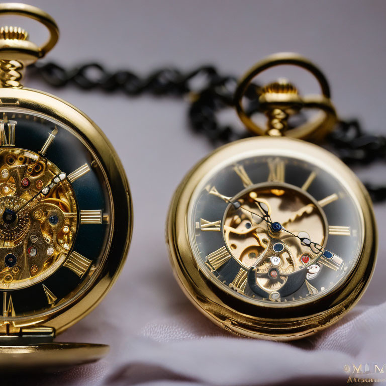 Intricate Gold Pocket Watches with Visible Mechanical Parts