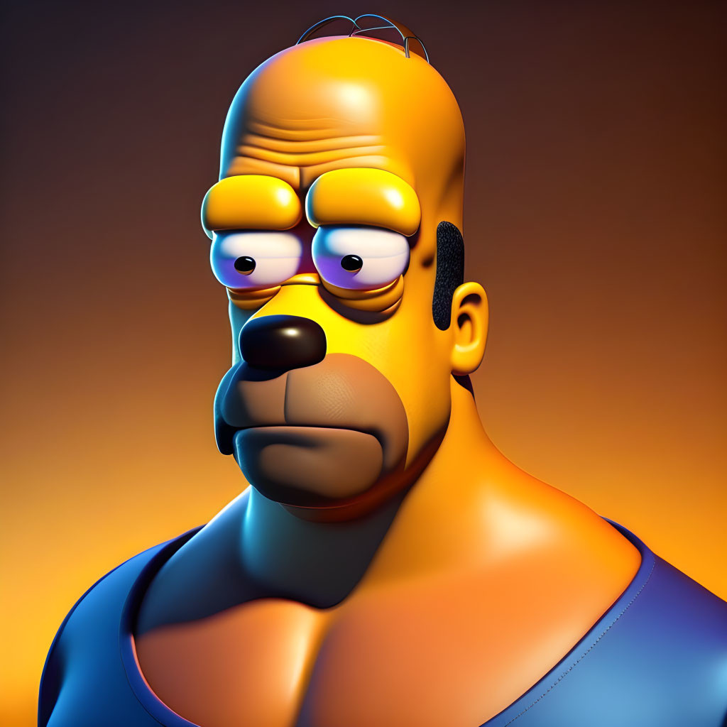 Detailed 3D Render of Yellow Cartoon Character with Puzzled Expression