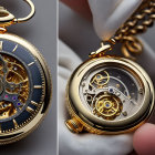 Intricate Gold Pocket Watches with Visible Mechanical Parts