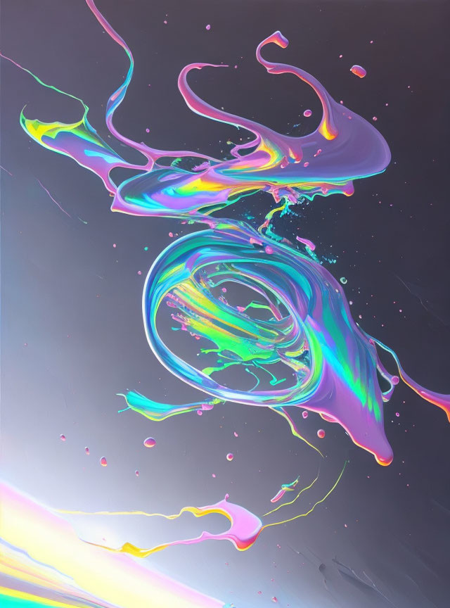 Iridescent Paint Swirls on Purple and Pink Background