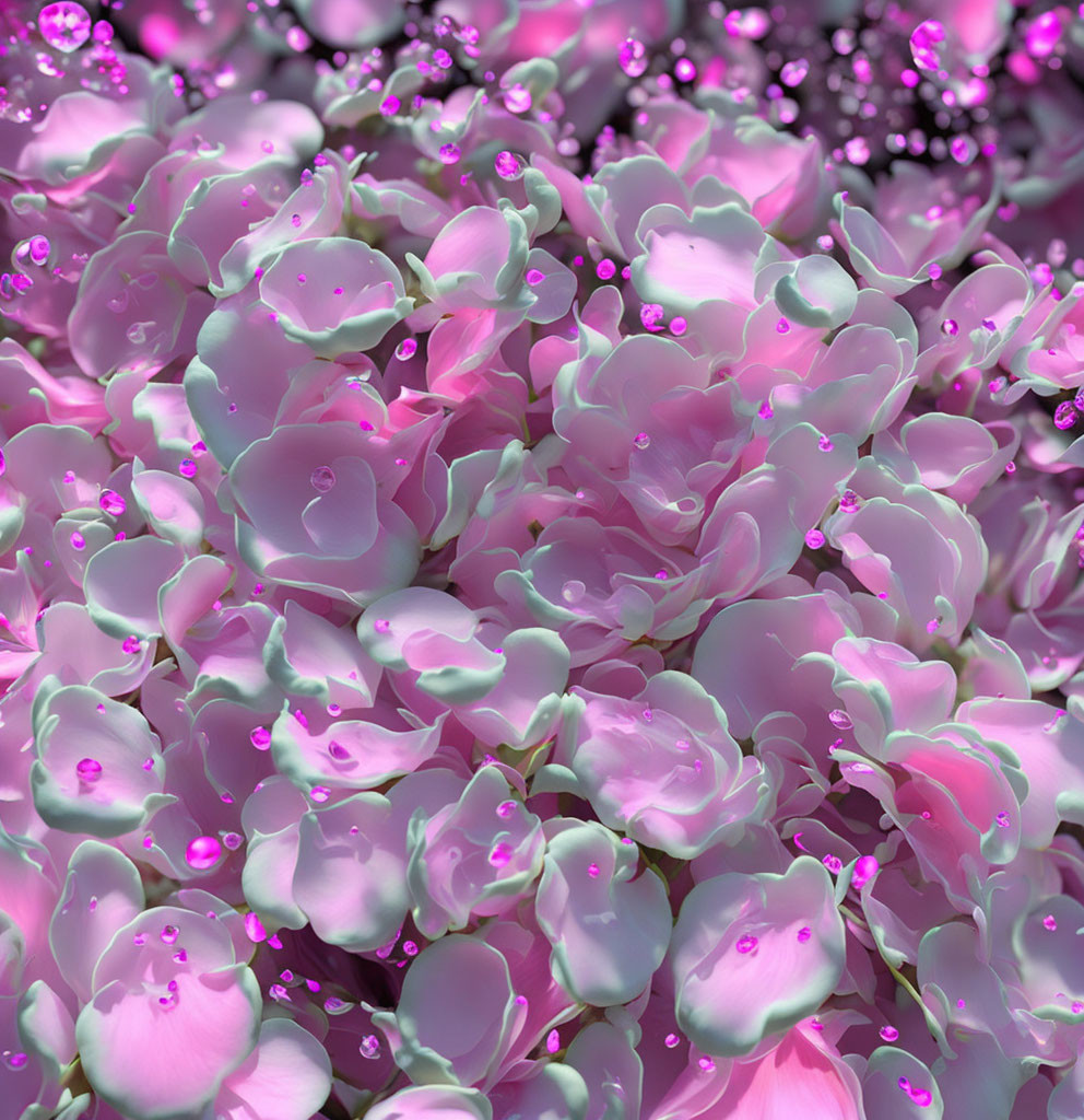 Pink Hydrangea Flowers with Dewdrops: Vibrant Cluster in Pink Hue