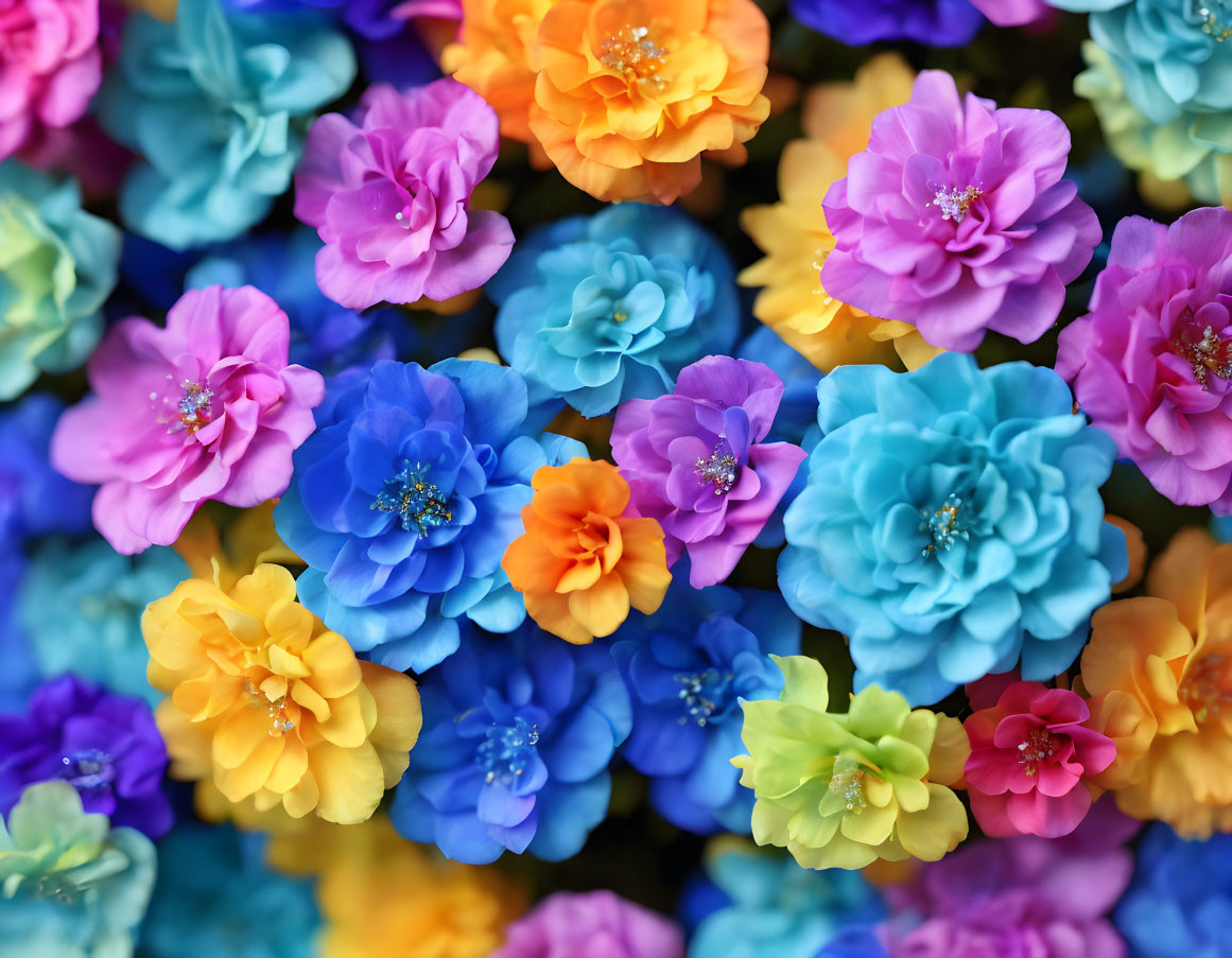 Multicolored Artificial Flowers in Blue, Pink, Yellow & Green