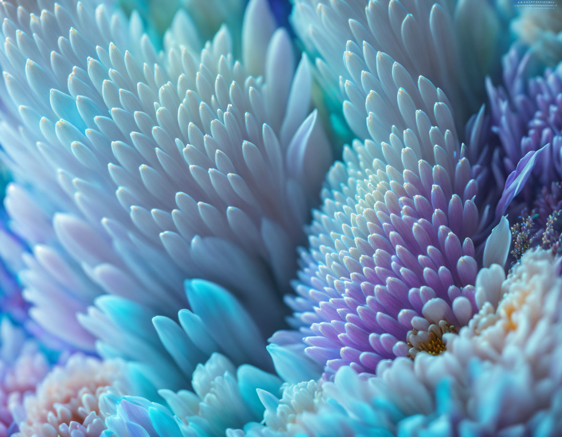 Detailed Close-Up of Purple and Blue Chrysanthemums