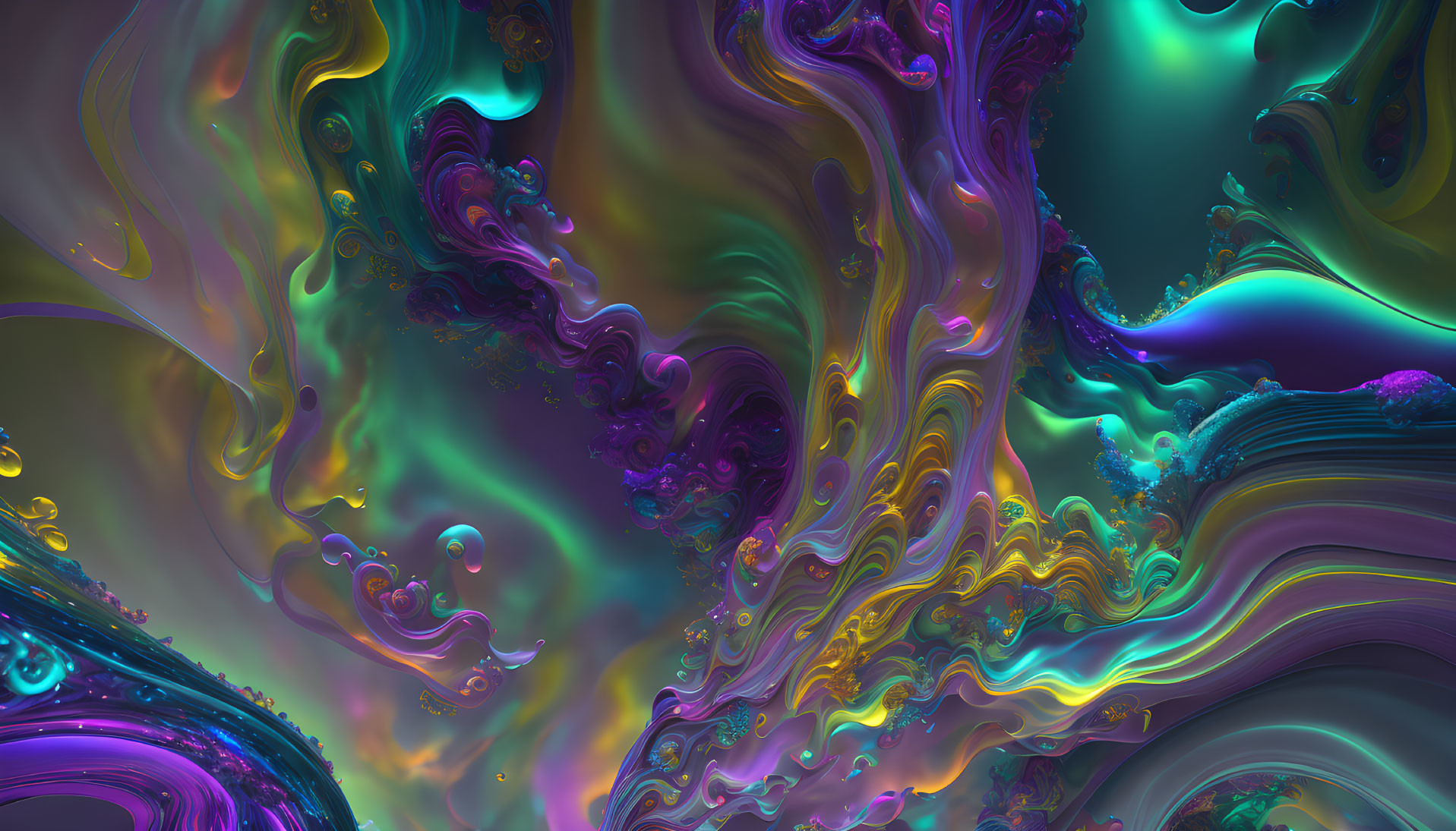 Colorful Abstract Fractal Art: Swirling Patterns in Purple, Blue, Green, and Yellow