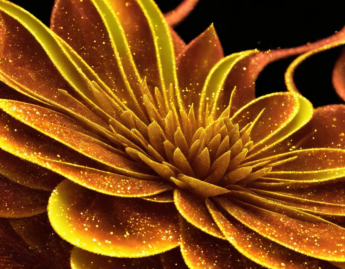 Close-up Glowing Golden Flower Artwork on Dark Background