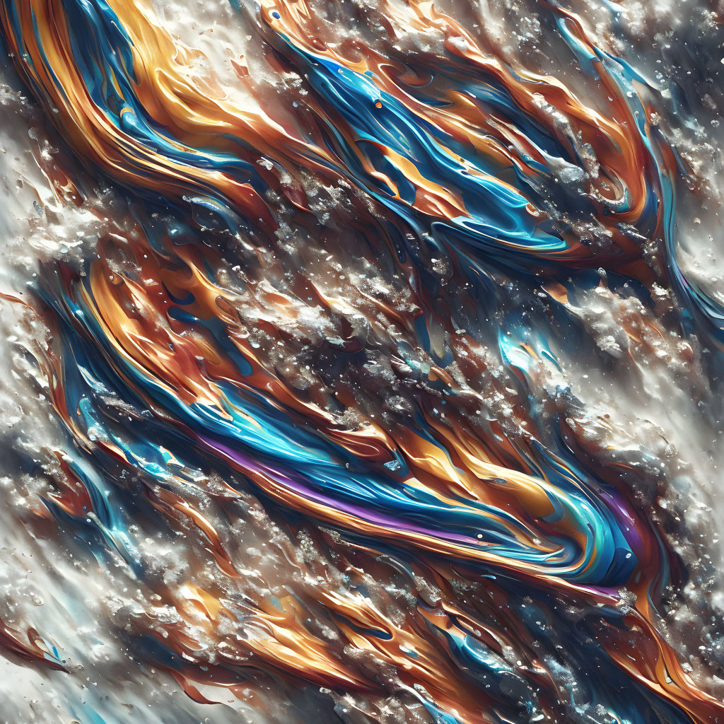 Iridescent abstract swirl in blue, gold, and white