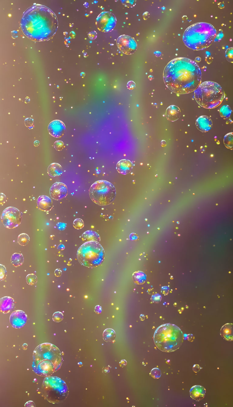 Multicolored Light Reflections on Bubbles in Brown and Purple Gradient