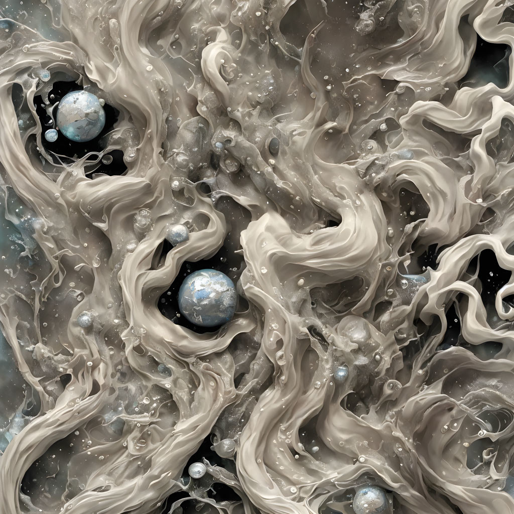 Abstract swirling beige and cream textures with marbled planet-like splotches.