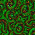 Colorful Abstract Art: Green Swirls with Red, Yellow, and Blue