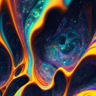 Colorful Swirling Abstract Digital Art in Blue, Orange, and Pink