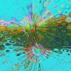 Multicolored liquid swirls on aqua background