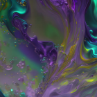 Colorful Abstract Fractal Art: Swirling Patterns in Purple, Blue, Green, and Yellow