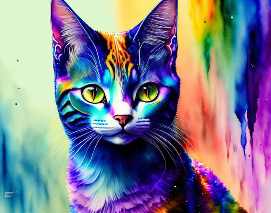 Colorful Rainbow Cat Artwork with Vibrant Hues