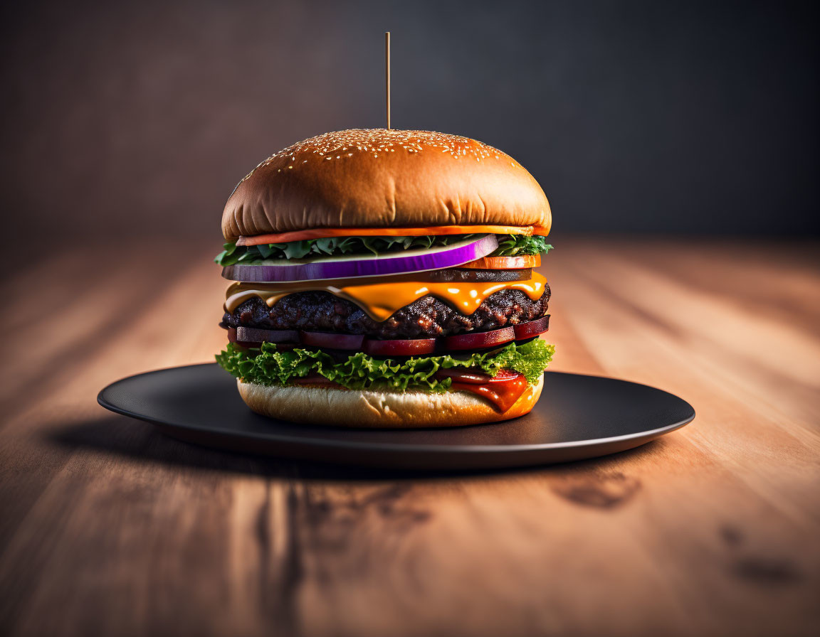 Succulent Cheeseburger with Fresh Ingredients on Sesame Bun