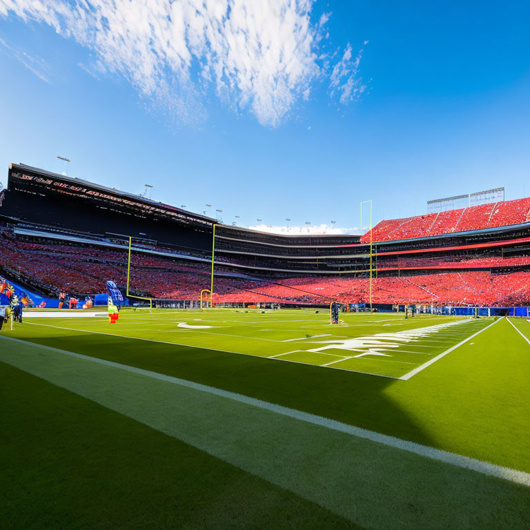 Sunlit Stadium with Lush Green Field and Spectators