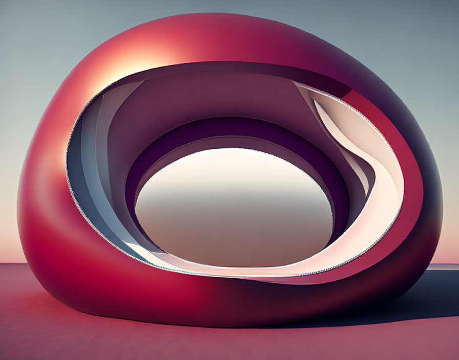 Abstract red and grey loop sculpture on pink background