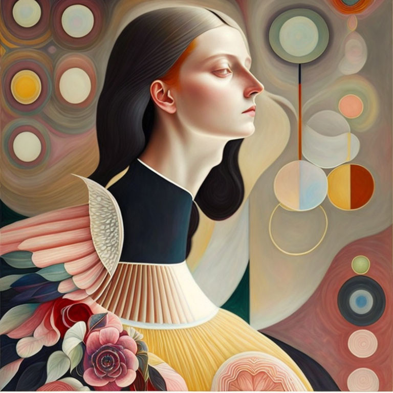 Surreal portrait of woman blending nature, shapes, and colors