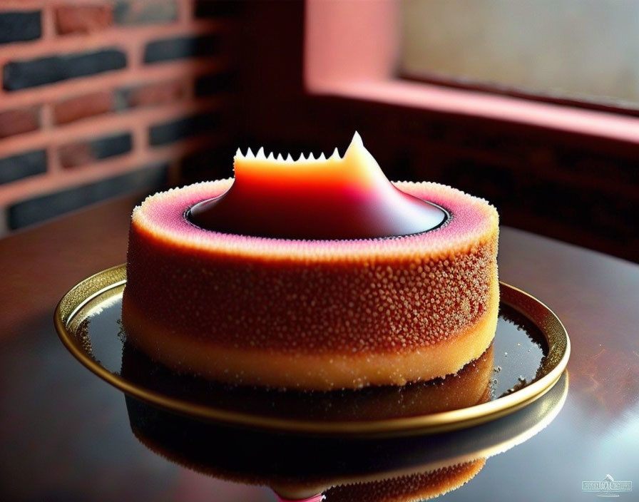 Circular Fuchsia and Orange Gradient Dessert on Golden Plate