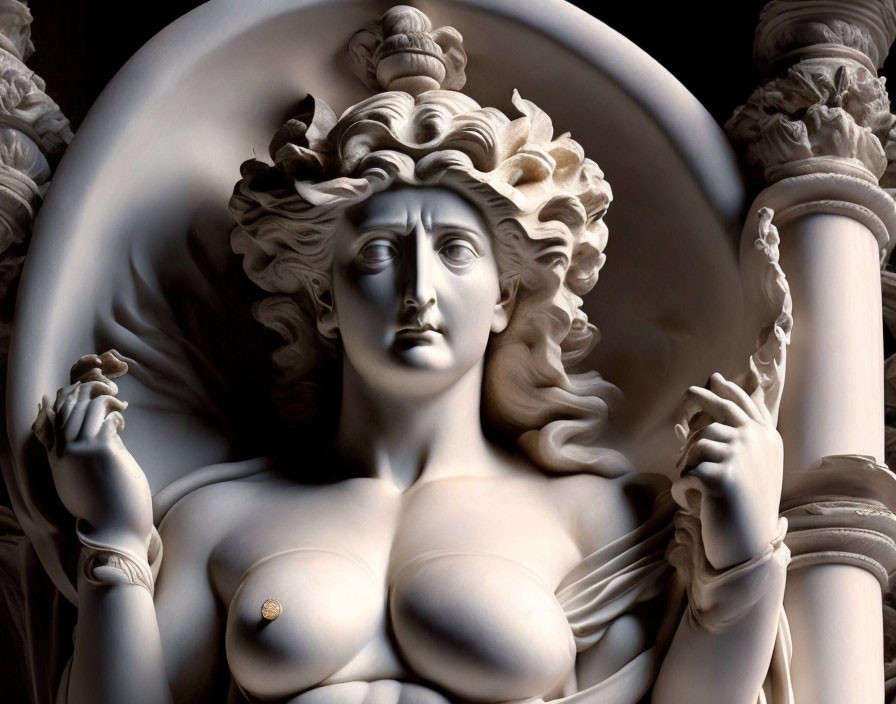 Detailed Marble Sculpture of Medusa with Serpents in Hair